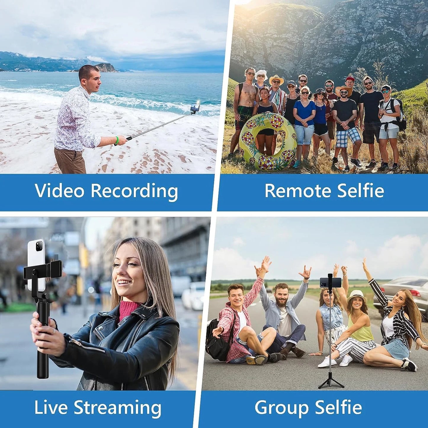 Selfie Stick, 40 in Retractable with Remote, 2 Level Fill Light, Selfie Stick for Iphone Android, Black