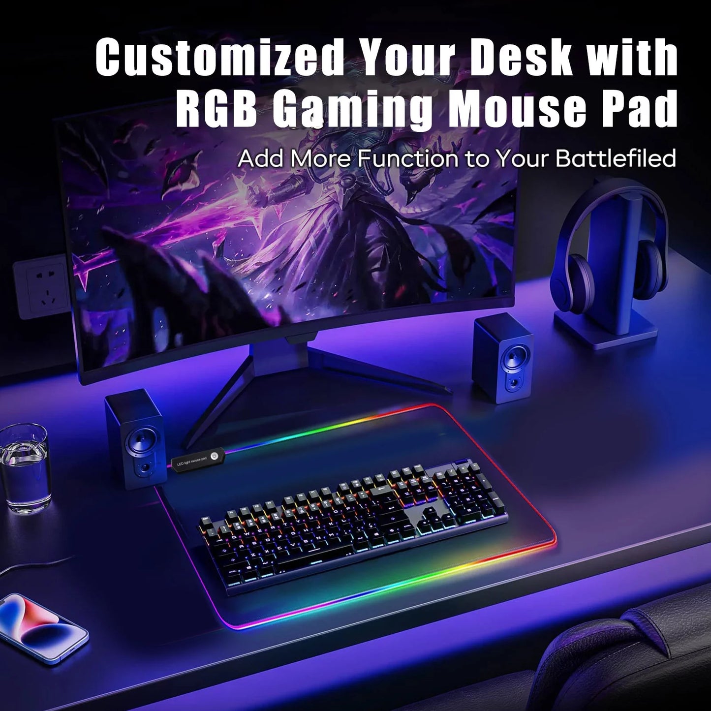 RGB Large Gaming Mouse Pad,  Extended Thick LED Keyboard Pad with 9 Lighting Modes, Anti-Slip Waterproof Oversized Computer Mouse Pad Mat, Xxxl/30.7X11.8Inch, Black