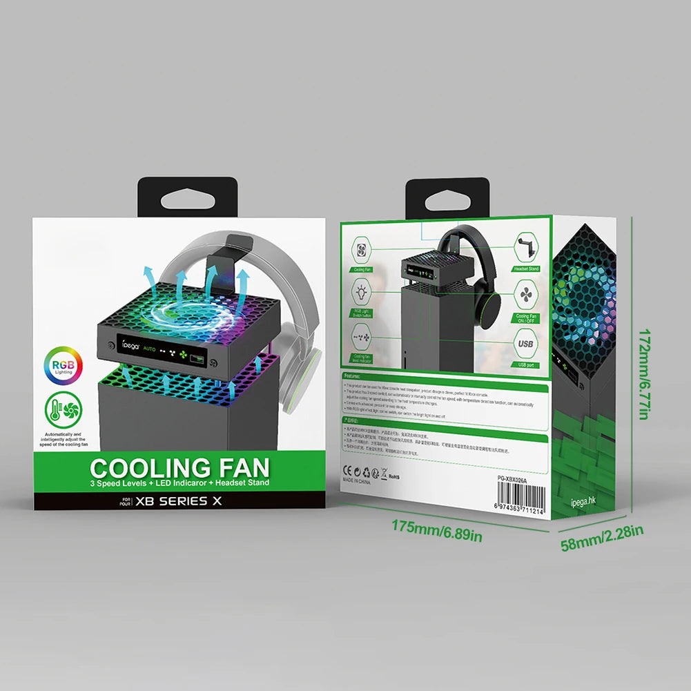 For Xbox Series X Console Cooling Fan RGB Cooling Fan 3 Levels Adjustable Speed with Headphone Stand Fan for Xbox Series X DC 5V