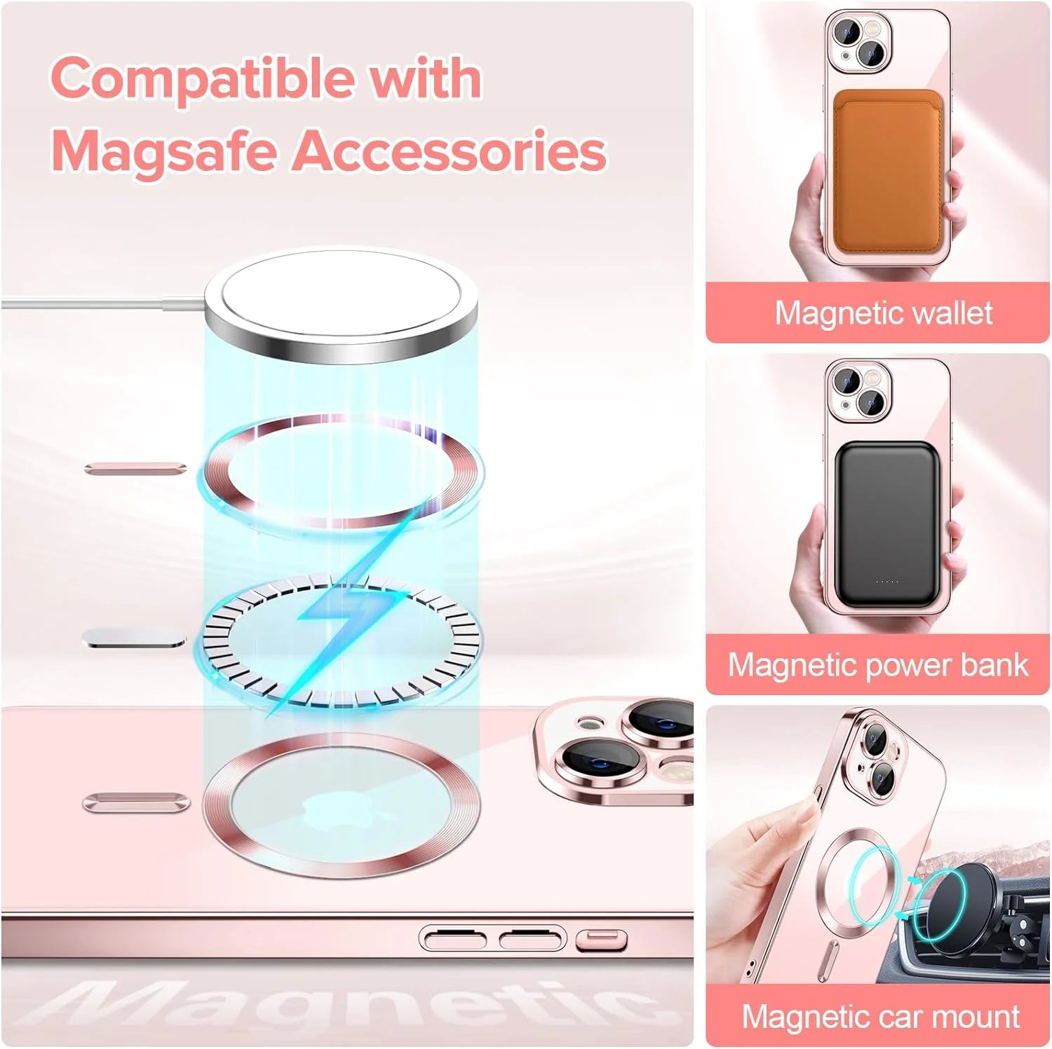 Transparent Phone Case for Apple Iphone 15 Clear Magnetic Case, [Yellow Resistant] Slim Fit Shockproof Transparent Crystal Clear Magnetic Case for Apple Iphone 15, Gold