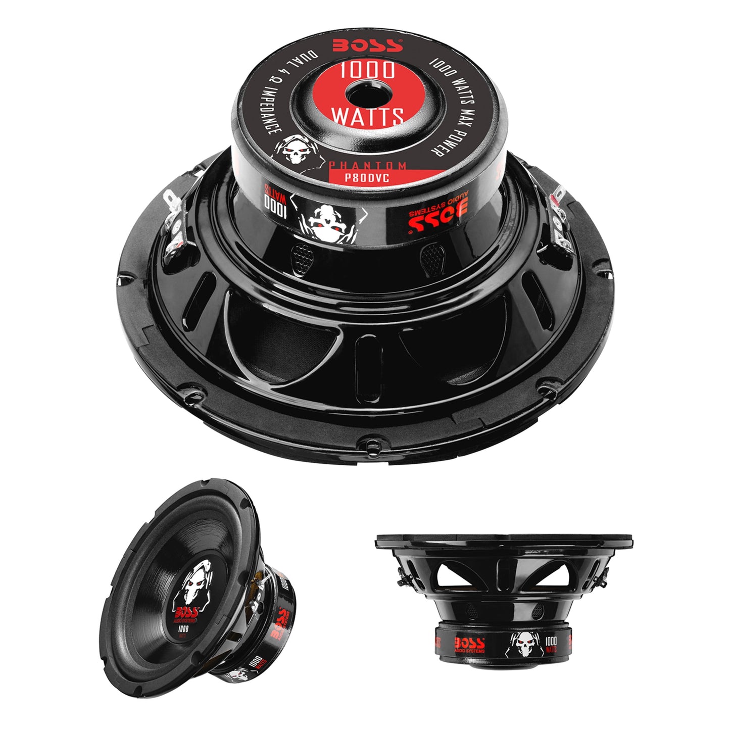 8-Inch Dual Voice Coil 4-Ohm 1000-Watt Car Subwoofer, Black | P80DVC