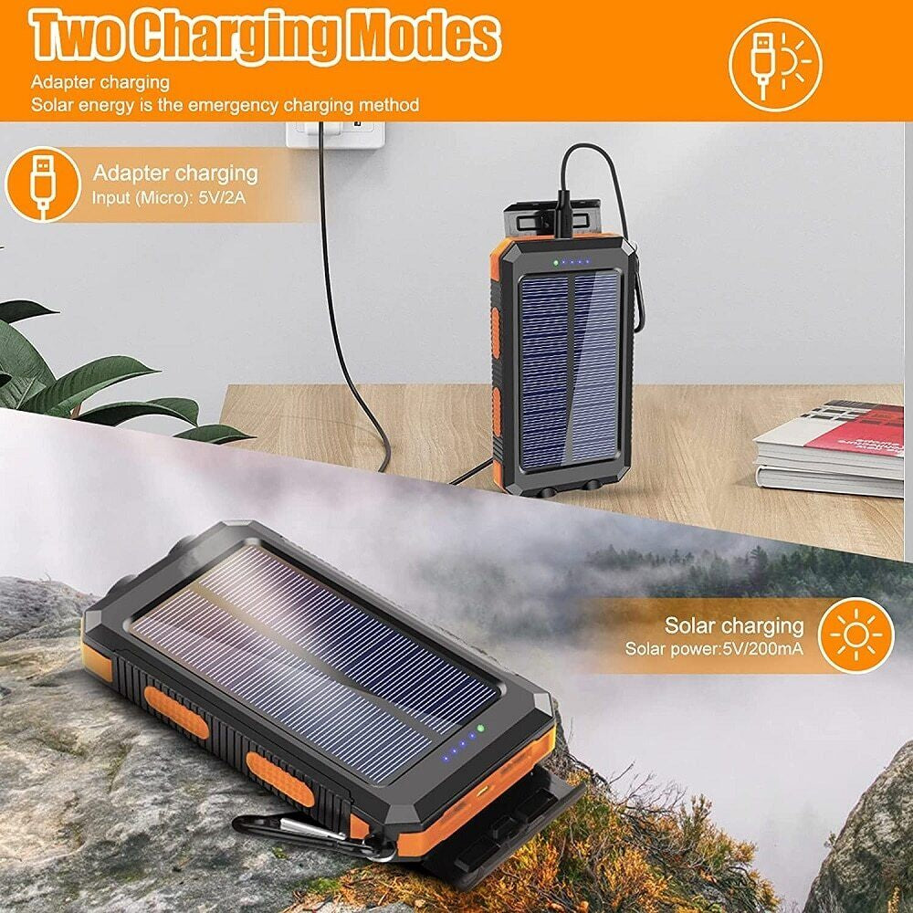 20,000 Mah Portable External Solar Power Bank for Phone Tablet Dual USB Port