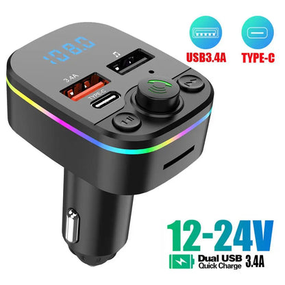 Wireless FM Radio Kit Bluetooth 5.0 Car FM Transmitter Fast Colorful Charger and with Play MP3 Modulator Handsfree Ambient