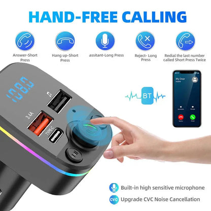 Wireless FM Radio Kit Bluetooth 5.0 Car FM Transmitter Fast Colorful Charger and with Play MP3 Modulator Handsfree Ambient